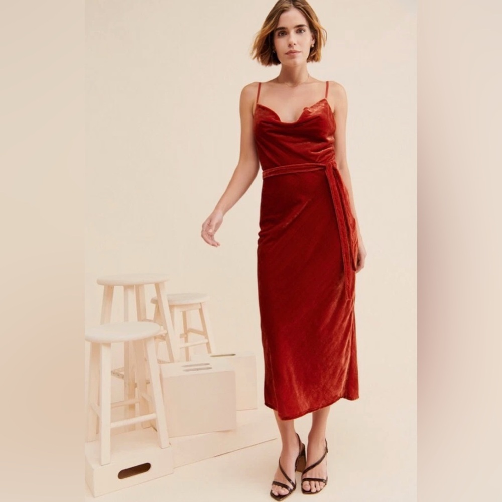 Adelyn Rae Zana Velvet Slip Dress Rust Red Midi size M